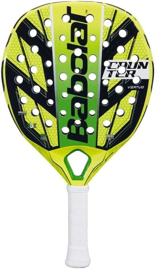 Raquette de padel Babolat Counter Vertuo, jaune fluo et noire avec grip blanc