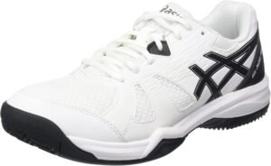 Chaussure de padel Asics Gel-Padel Pro 5, blanche à logo noir et semelle noire