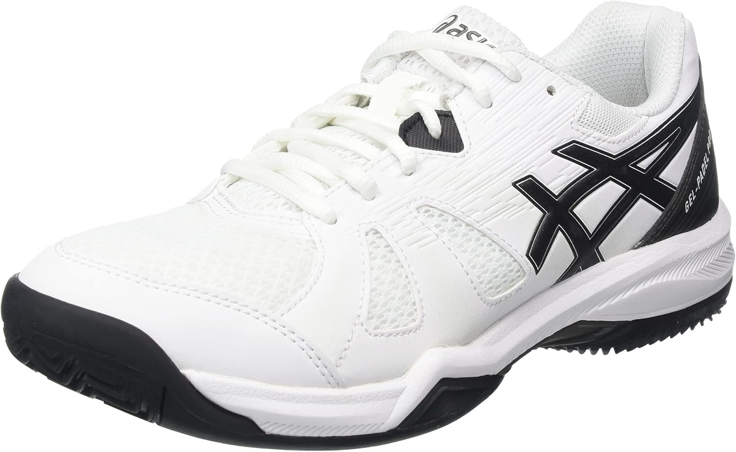 Chaussure de padel Asics Gel-Padel Pro 5, blanche à logo noir et semelle noire