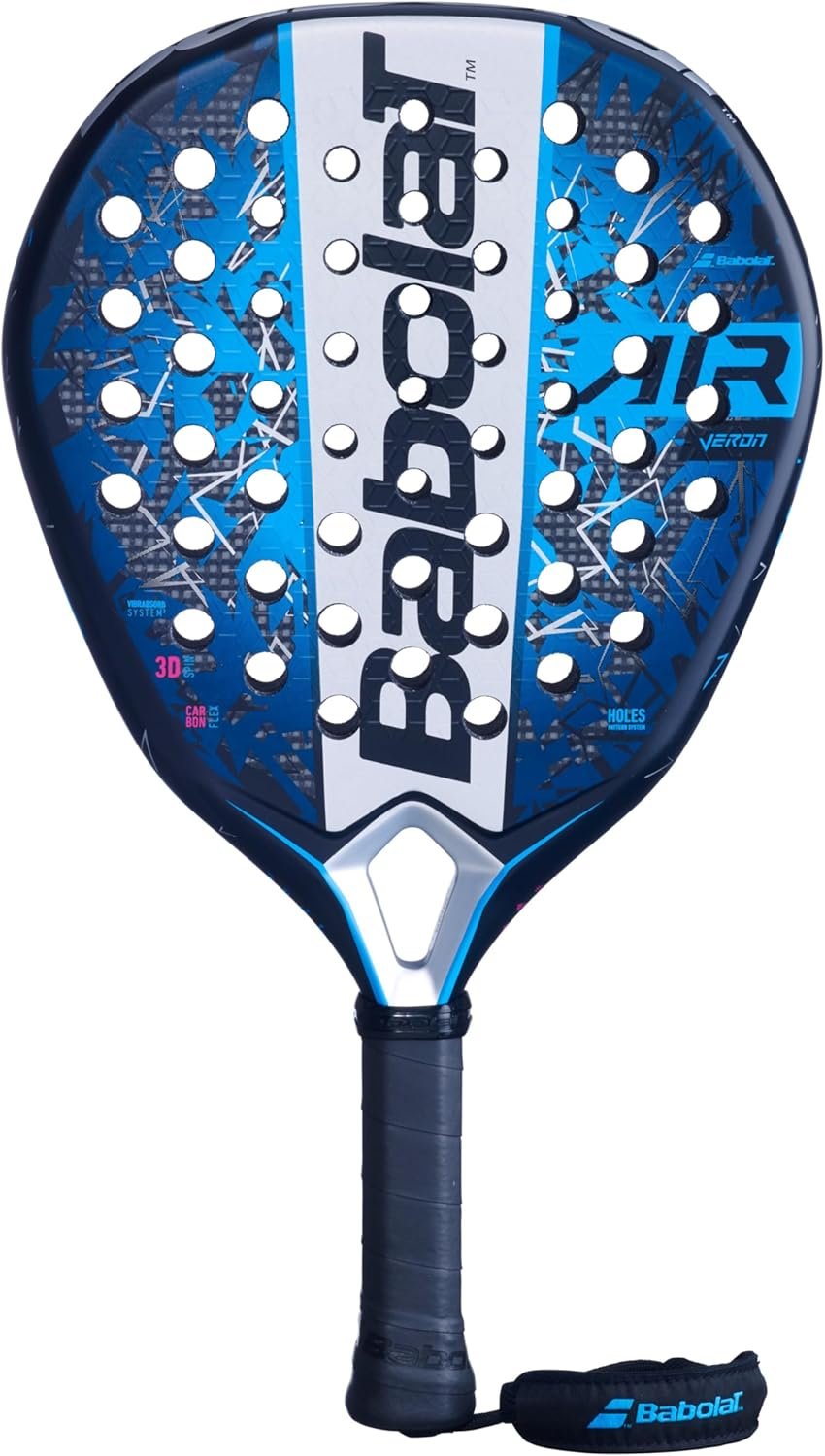 Raquette de padel Babolat Air Veron 2025, bleue et blanche avec dragonne Babolat