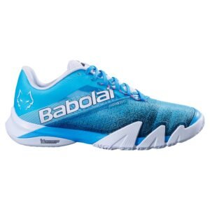 Chaussure de padel Babolat Jet Premura 2 Juan Lebron, bleu cyan et blanche à semelle Michelin