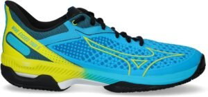 Chaussure de padel Mizuno Wave Exceed Tour 5CC, bleue et jaune